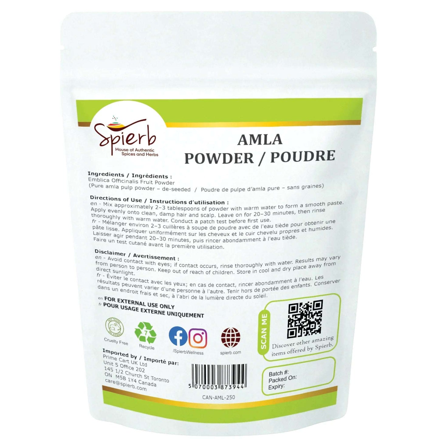 Spierb Amla Powder - 250g - Back Pouch