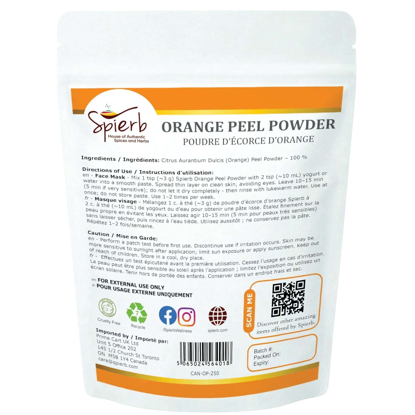 Spierb Orange Peel Powder - 250g - Back Pouch