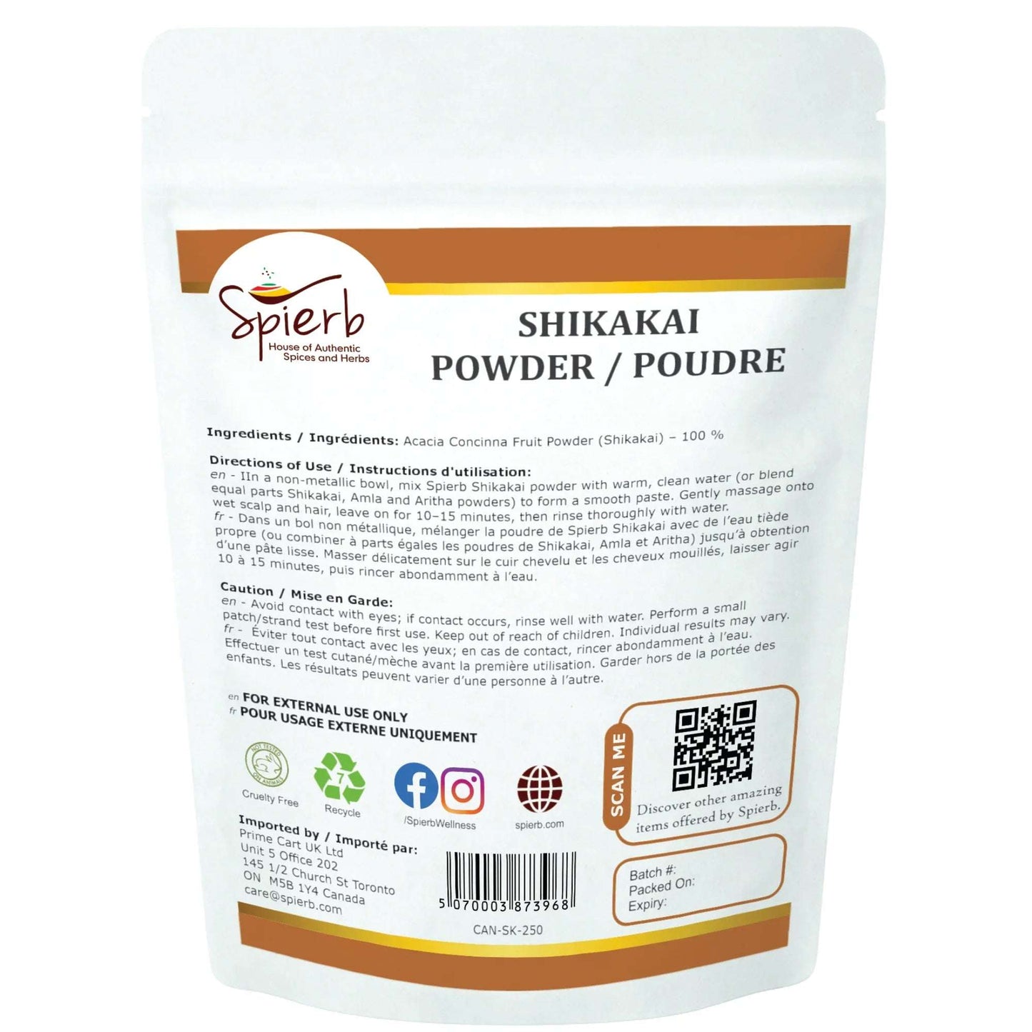 Spierb Shikakai Powder - 250g - Back Pouch