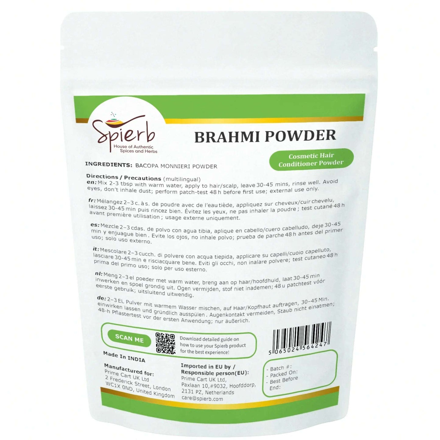Spierb Brahmi Powder - 250g - Back Pouch