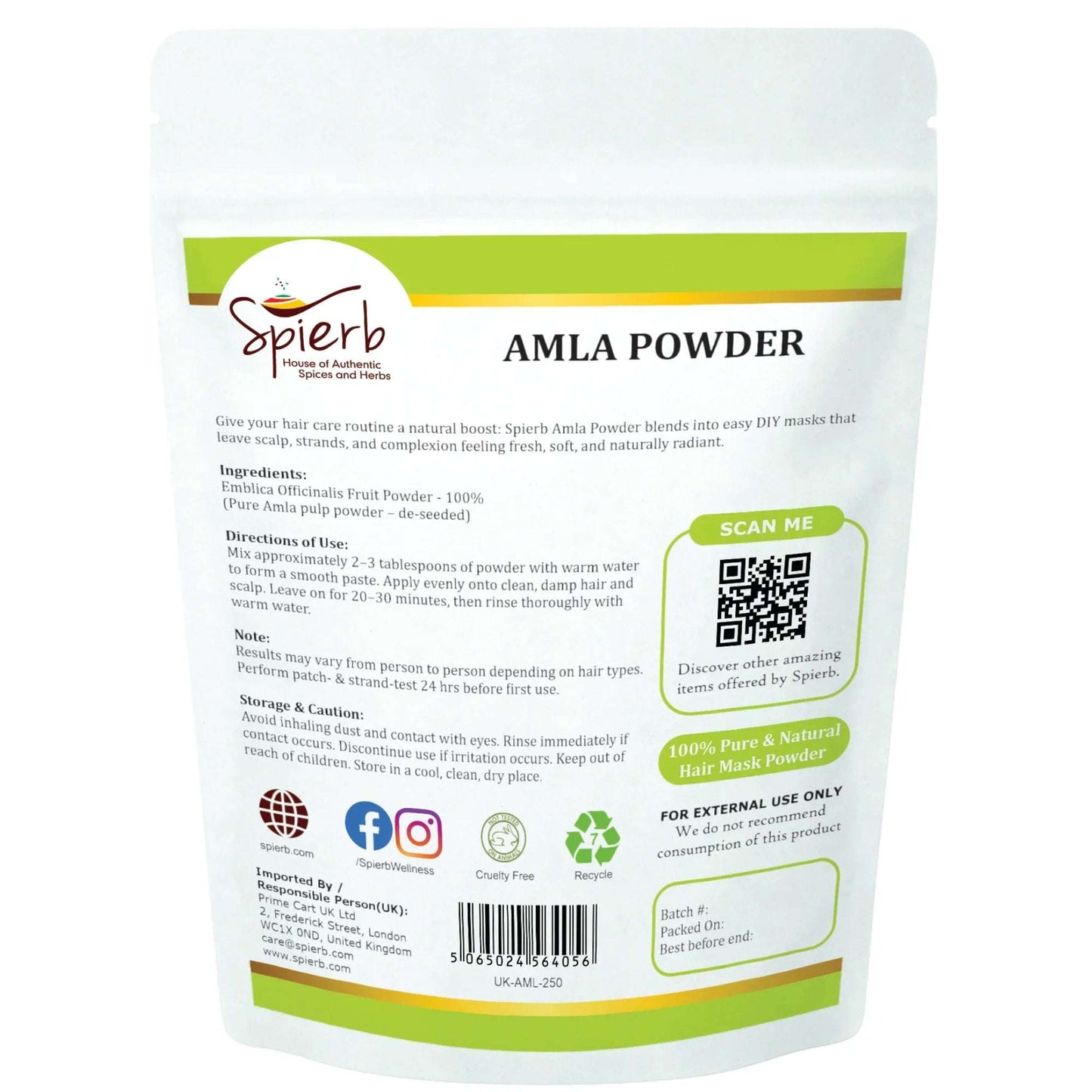 Spierb Amla Powder - 250g - Back Pouch