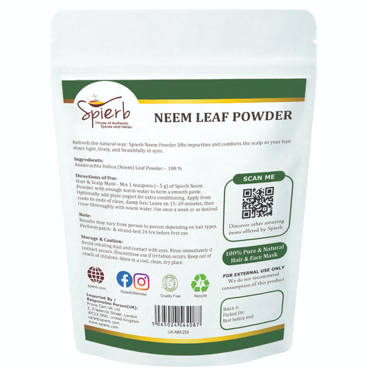 Spierb neem leaf powder paste for hair and scalp health and shine.