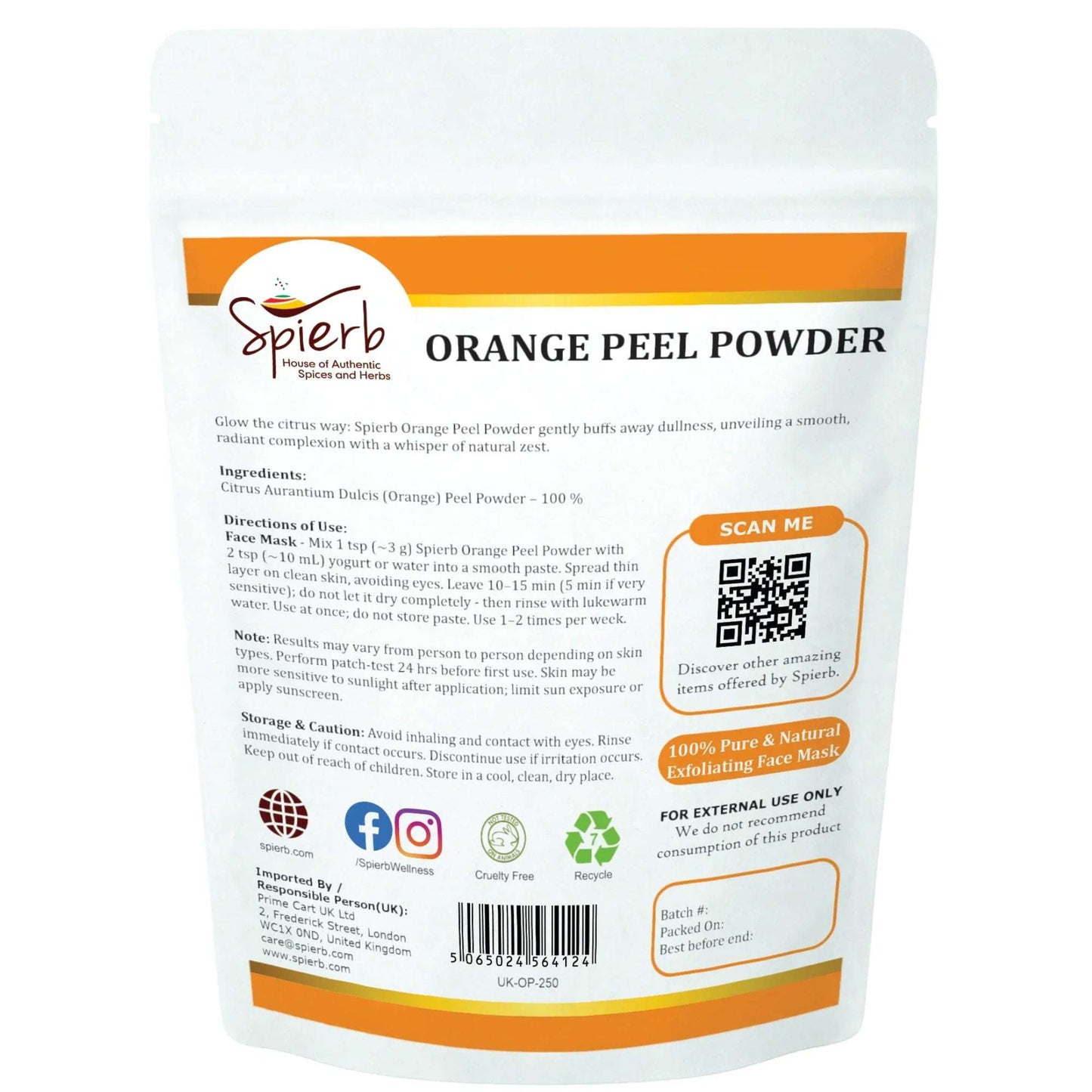 Spierb Orange Peel Powder - 250g - Back Pouch