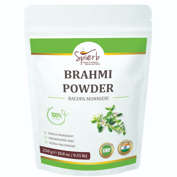 Front of a Spierb Brahmi Powder pouch