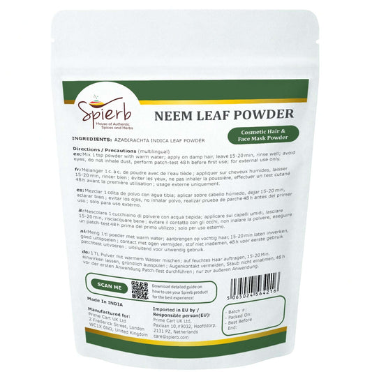 Spierb Neem Leaf Powder - 250g - Back Pouch
