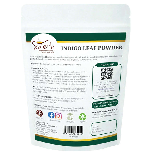 Spierb Indigo Leaf Powder - 250g - Back Pouch