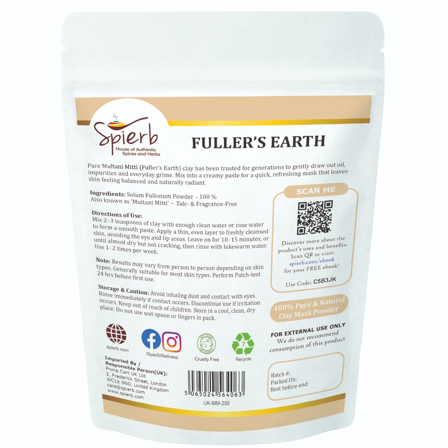Spierb Fuller's Earth (Multani Mitti) Powder