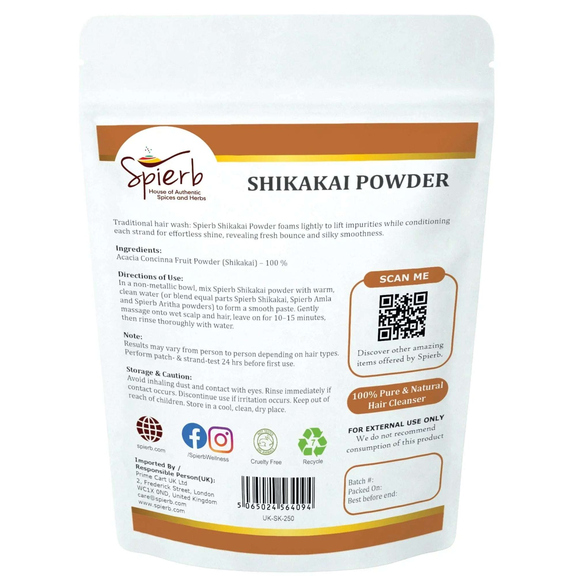 Spierb Shikakai Powder - 250g - Back Pouch